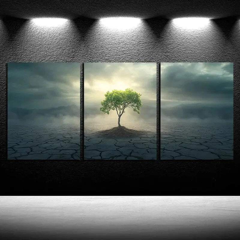 3pcs Growing Tree Dry Landscape Scene Metal Print Ready to Hang Art - Bella Home Decor