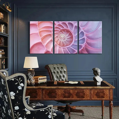 3pcs Nautilus Shell Pastel Spiral Designs Metal Print Ready to Hang Art - Bella Home Decor