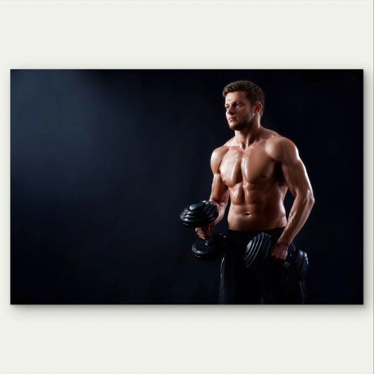Athletic Man Lifting Dumbbells 5mm Plastic Poster Ready to Hang 90x60cm