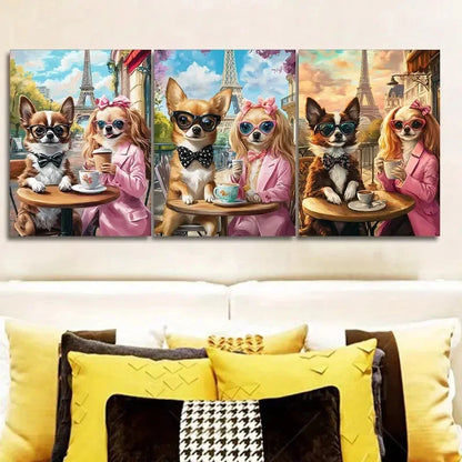 3pcs Chihuahua Art Deco Wall Art Set Canvas Framed 40x60cm - High Quality Print 100% Australian Made Wall Canvas Ready to Hang - Bella Home Decor