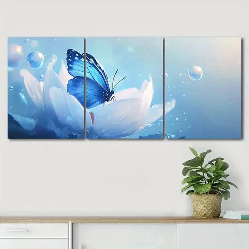 3pcs Serene Floral & Butterfly Design Perfect Wall Art Canvas Unframed - High Quality Print 100% Australian Made Wall Canvas