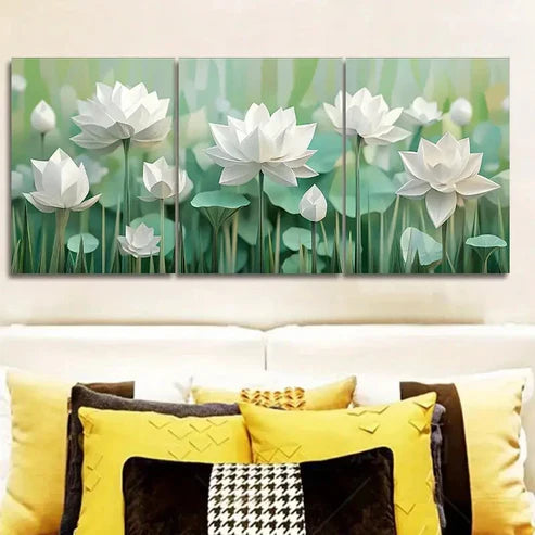 3pcs White Lotus Flower Wall Art Set Canvas Unframed - High Quality Print 100% Australian Made Wall Canvas