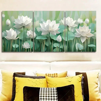3pcs White Lotus Flower Wall Art Set Canvas Unframed - High Quality Print 100% Australian Made Wall Canvas