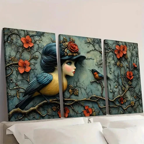 3pcs Ornithologist Often Brought Her H Wall Art Set Canvas Unframed - High Quality Print 100% Australian Made Wall Canvas - Bella Home Decor
