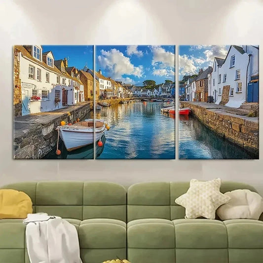 3pcs Polperro Cornwall Tidal Pool DF Wall Art Set Canvas Framed 40x60cm - High Quality Print 100% Australian Made Wall Canvas Ready to Hang