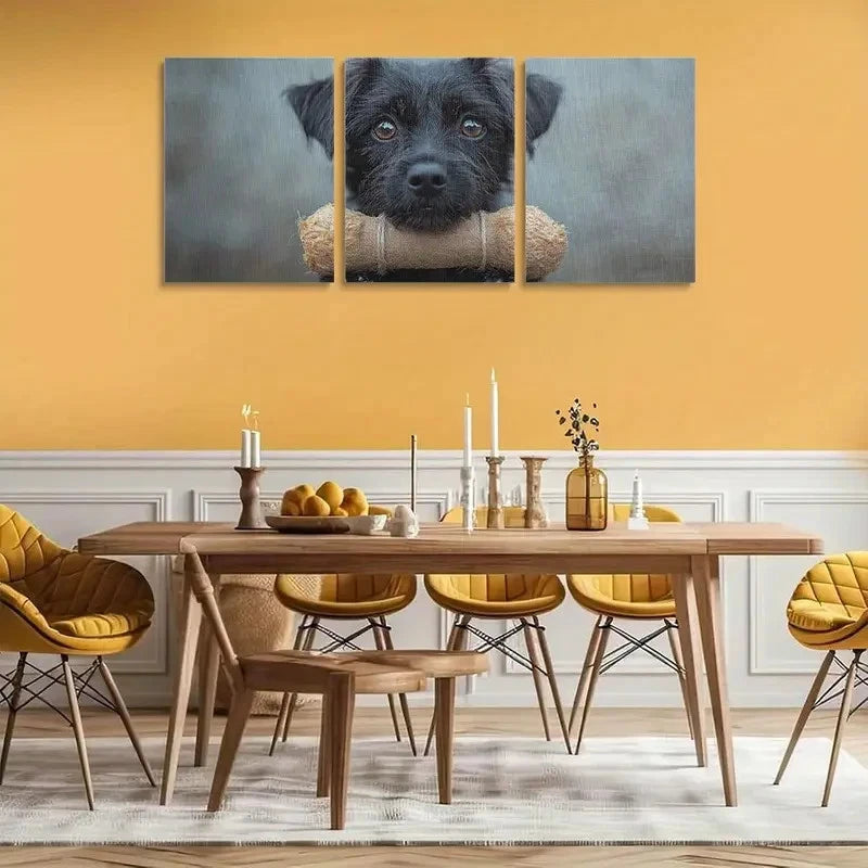 3pcs Black Dog with Brown Eyes Metal Print Ready to Hang Art - Bella Home Decor