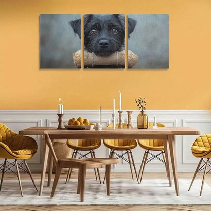 3pcs Black Dog with Brown Eyes Metal Print Ready to Hang Art - Bella Home Decor