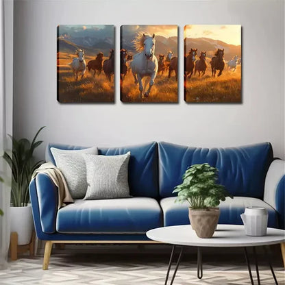 3pcs Good Luck, with Life-Filled Horses Wall Art Set Canvas Unframed - High Quality Print 100% Australian Made Wall Canvas - Bella Home Decor
