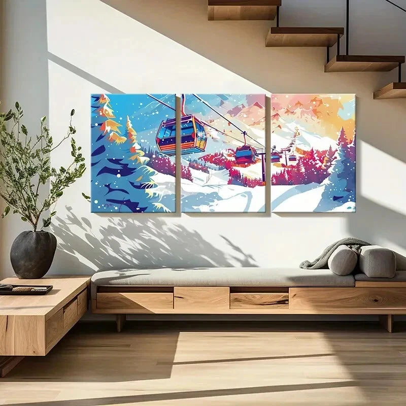 3pcs Winter Wonderland Snowy Mountains Metal Print Ready to Hang Art - Bella Home Decor