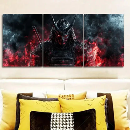 3pcs A Crimson Warrior with Black Horns Wall Art Canvas Unframed - High Quality Print 100% Australian Made Wall Canvas - Bella Home Decor