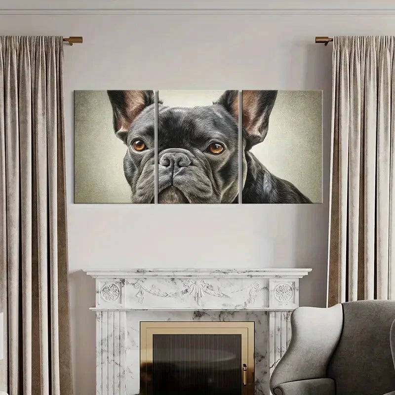 3pcs Artistic French Bulldog Portrait Poster Metal Print Ready to Hang Art - Bella Home Decor