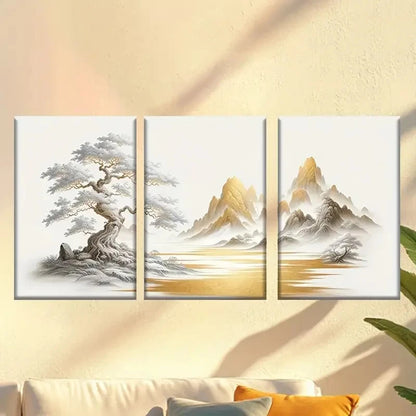 3pcs painting of mountain landscape with a lake  Wall Art Set Canvas Framed 40x60cm - High Quality Print 100% Australian Made Wall Canvas Ready to Hang