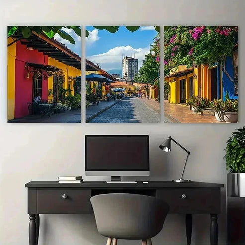 3pcs Managua Street Scene Floral Perfect Perfect Wall Art Set Canvas Unframed - High Quality Print 100% Australian Made Wall Canvas