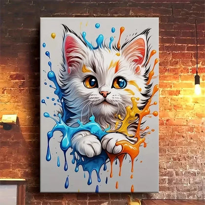Vibrant Colorful Kitten Painting Metal Print Ready to Hang