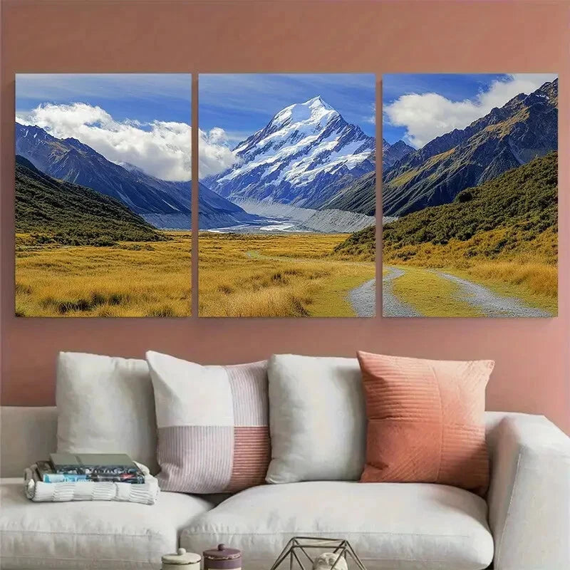 3pcs Mount Cook National Park Hooker Valley Metal Print Ready to Hang Art - Bella Home Decor