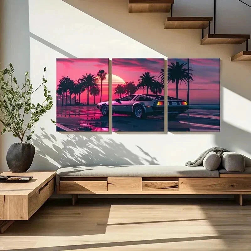 3pcs Sunset Boulevard Cars Modern Decoration Wall Art Set Canvas Framed 40x60cm - High Quality Print 100% Australian Made Wall Canvas Ready to Hang - Bella Home Decor