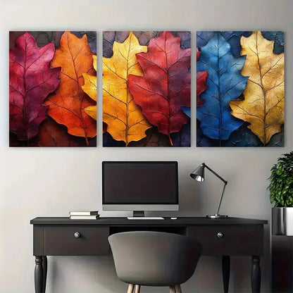 3pcs Vibrant Autumn Leaves Collage Metal Print Ready to Hang Art - Bella Home Decor