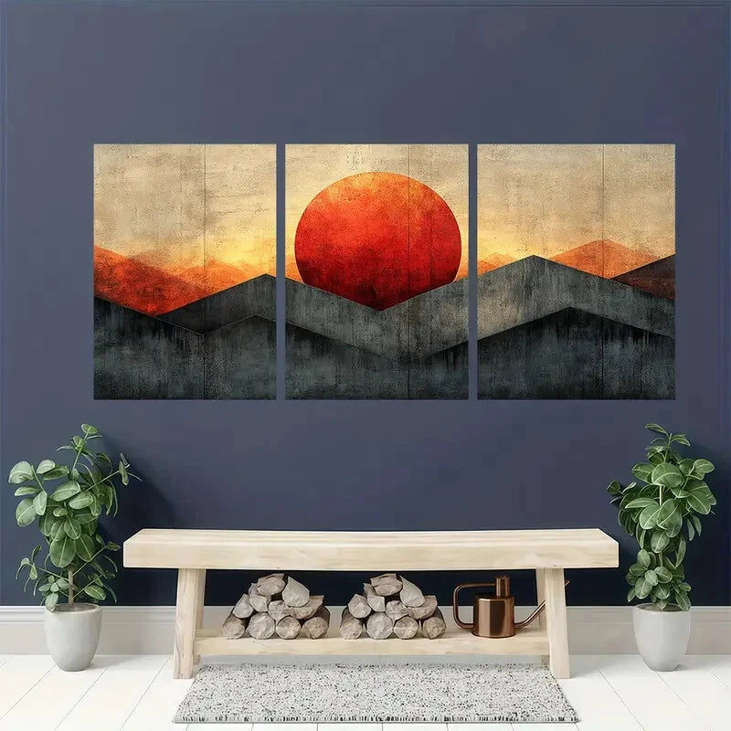 3pcs Geometric Brown Gray Pastel Abstract Metal Print Ready to Hang Art - Bella Home Decor
