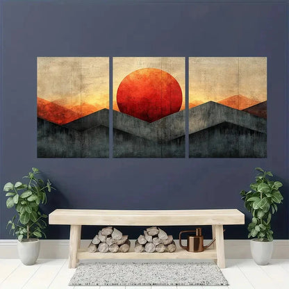 3pcs Geometric Brown Gray Pastel Abstract Metal Print Ready to Hang Art - Bella Home Decor