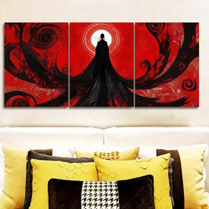 3pcs Mysterious Cloaked Figure with Red Swirls  Wall Art Set Canvas Framed 50x70cm - High Quality Print 100% Australian Made Wall Canvas Ready to Hang - Bella Home Decor