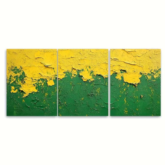 3pcs Abstract Thick Textured Yellow Green Painting Wall Art Set Canvas Framed 50x70cm - High Quality Print 100% Australian Made Wall Canvas Ready to Hang