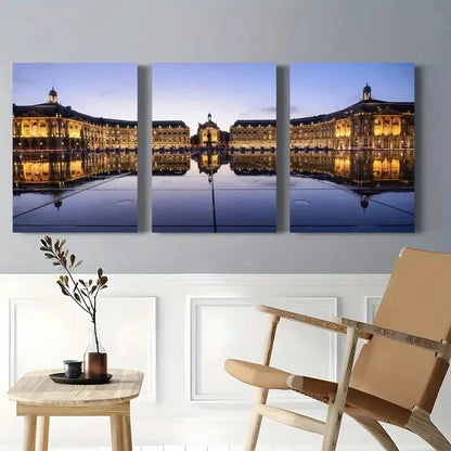 3pcs Historic Architecture Reflected in Water  Wall Art Set Canvas Framed 60x90cm - High Quality Print 100% Australian Made Wall Canvas Ready to Hang