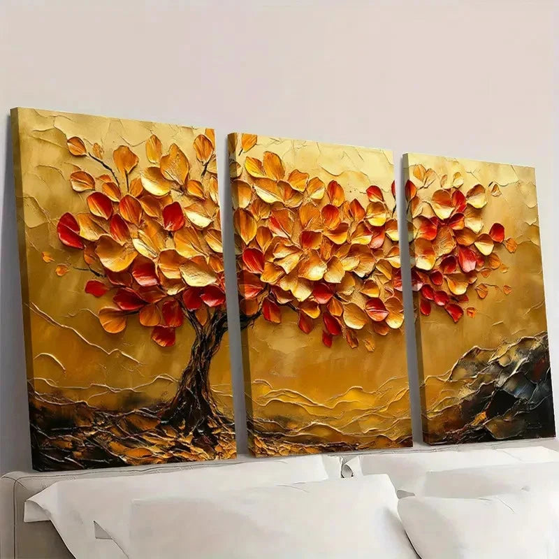 3pcs Abstract Tree Leaves Golden Leaf tu Wall Art Set Canvas Framed 50x70cm - High Quality Print 100% Australian Made Wall Canvas Ready to Hang - Bella Home Decor
