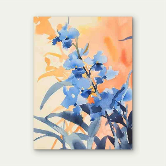 Vintage Blue Orchid Watercolor 40x60cm Metal Print Ready to Hang