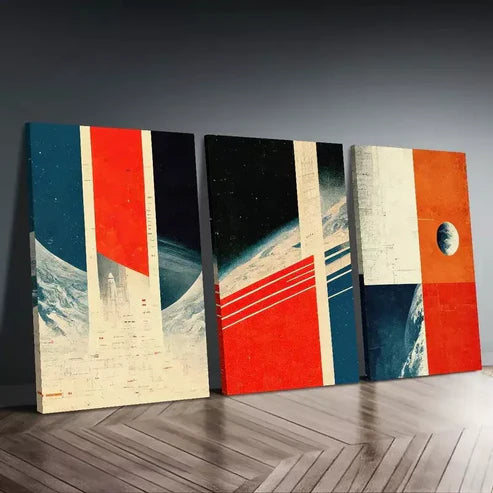 3pcs Modern Abstract Space Universe Design Wall Art Canvas Unframed - High Quality Print 100% Australian Made Wall Canvas
