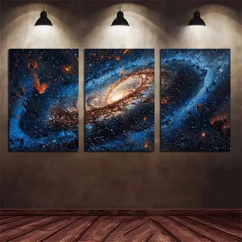 3pcs Blue Galaxy Background with Stars and A Big Milky Way Canvas Unframed - High Quality Print 100% Australian Made Wall Canvas