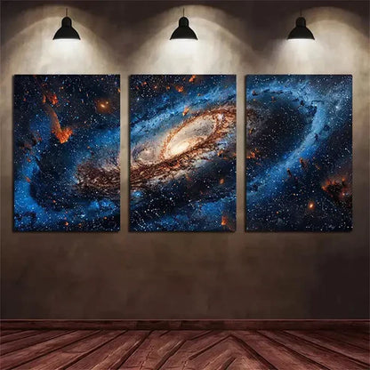 3pcs Blue Galaxy Background with Stars and A Big Milky Way Canvas Unframed - High Quality Print 100% Australian Made Wall Canvas