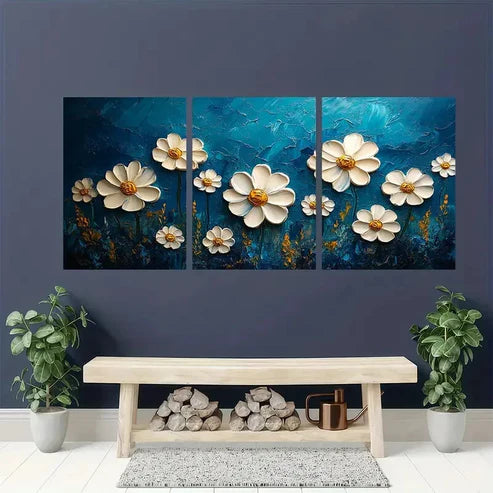3pcs Meadow White Flower Nature Wall Art Set Canvas Unframed - High Quality Print 100% Australian Made Wall Canvas