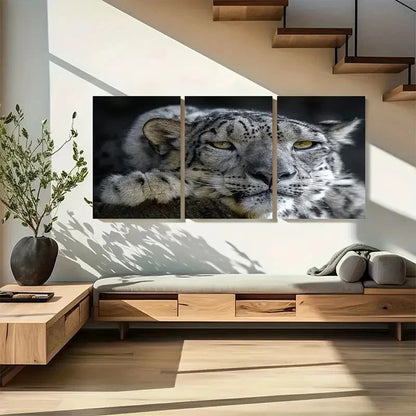 3pcs Snow Leopard Portrait Metal Print Ready to Hang Art
