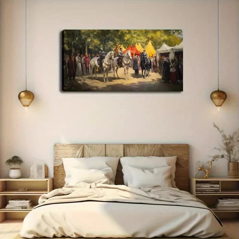 Equestrian Scene with Ornate Wall Art Canvas Office Home Room Framed 120x60cm - Bella Home Decor