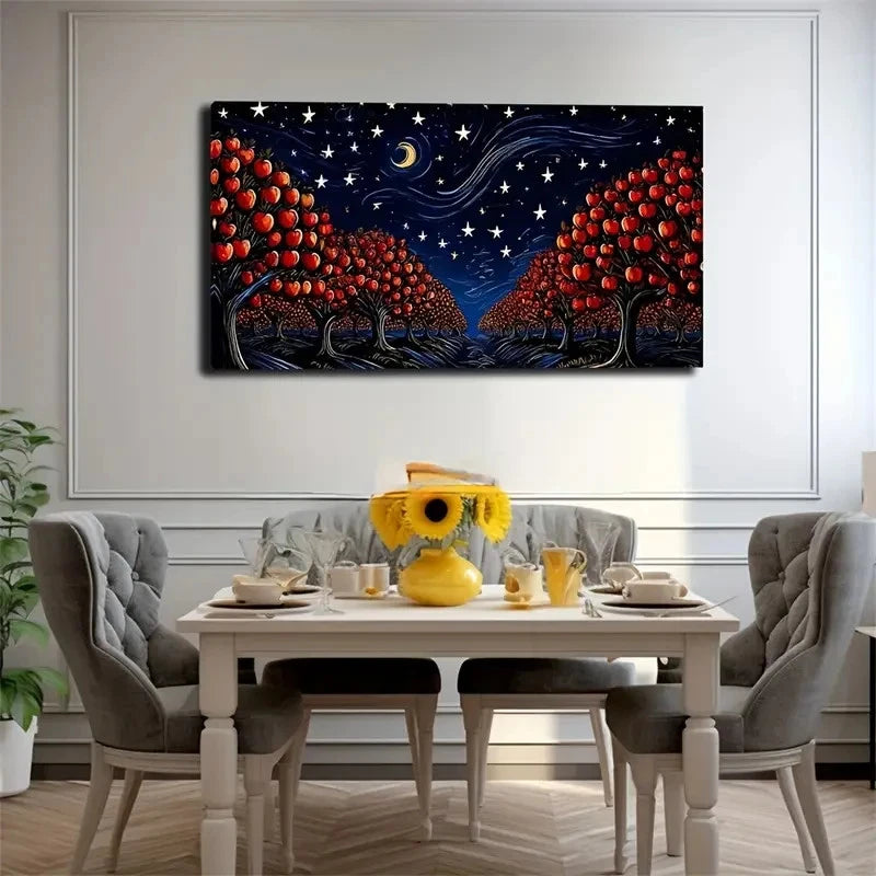 Starry Night Apple Grove Wall Art Canvas Office Home Room Framed 120x60cm