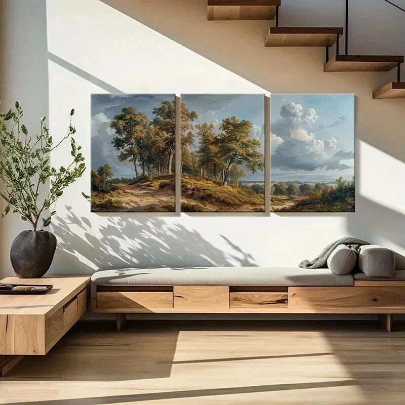 3pcs Tall Trees & Rolling Hills Scene Wall Art Set Canvas Framed 40x60cm - High Quality Print 100% Australian Made Wall Canvas Ready to Hang - Bella Home Decor