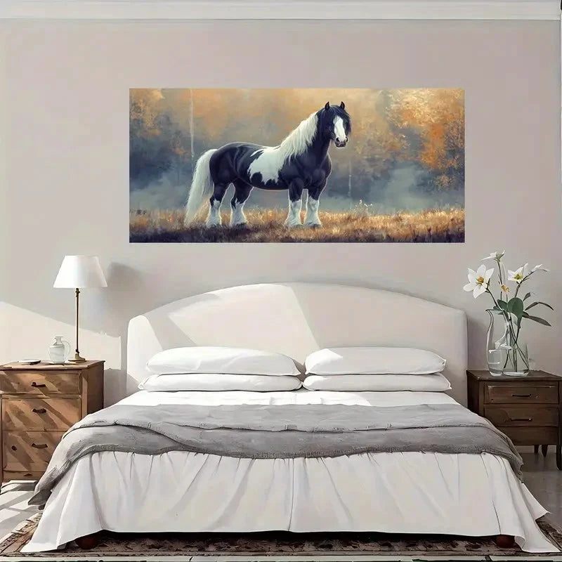 Modern Vintage Horse Wall Art Canvas Office Home Room Framed 120x60cm