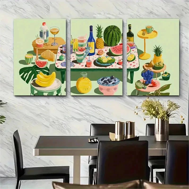 3pcs Abstract Colorful Aesthetic Dinner Perfect Wall Art Set Canvas Framed 40x60cm - High Quality Print 100% Australian Made Wall Canvas Ready to Hang - Bella Home Decor