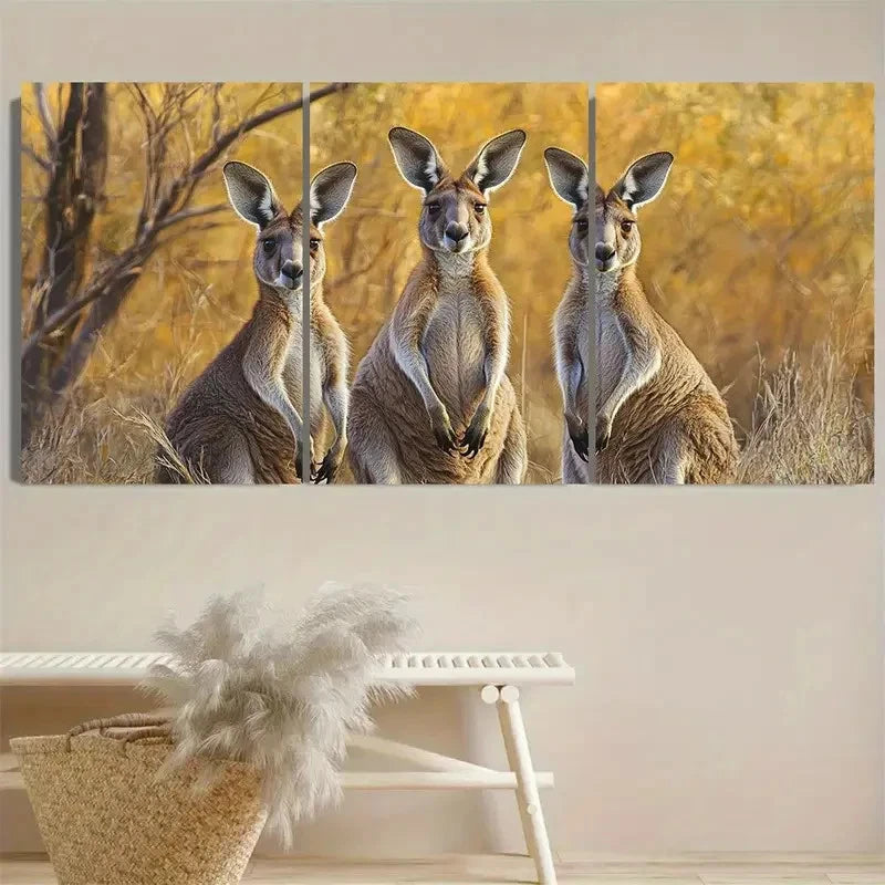 3pcs Kangaroos Wall Art Set Canvas Framed 60x90cm - High Quality Print 100% Australian Made Wall Canvas Ready to Hang