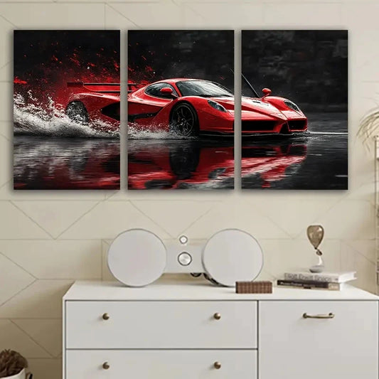3pcs Modern Ferrari Sport Car Minimalist Posters Wall Art Set Canvas Framed 50x70cm - High Quality Print 100% Australian Made Wall Canvas Ready to Hang