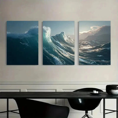 3pcs Massive Wave Ocean Peaks Metal Print Ready to Hang Art - Bella Home Decor