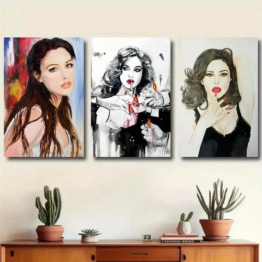 3pcs Showcasing a Women in Three Different Styles Metal Print Ready to Hang Art