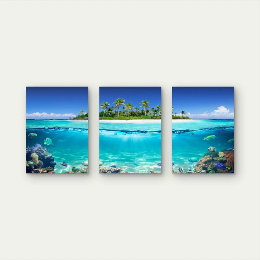 3pcs Tropical Island Coral Reef Paradise Wall Art Set Canvas Framed 40x60cm - High Quality Print 100% Australian Made Wall Canvas Ready to Hang - Bella Home Decor