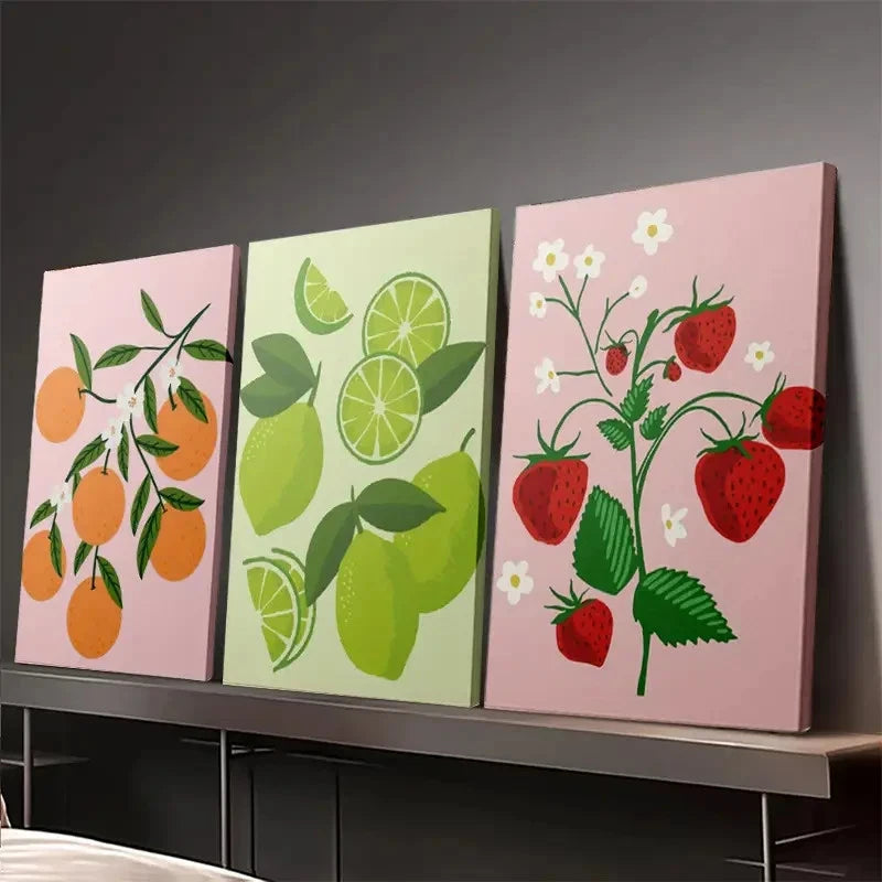 3pcs Vibrant Fruit & Floral Wall Art Set Canvas Framed 40x60cm - High Quality Print 100% Australian Made Wall Canvas Ready to Hang - Bella Home Decor