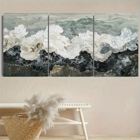 3pcs Blooming Faux Marble Wall Art Set Canvas Unframed - High Quality Print 100% Australian Made Wall Canvas - Bella Home Decor