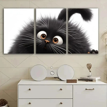 3pcs Cute Black Cat With Big Eyes Wall Art Set Canvas Framed 40x60cm - High Quality Print 100% Australian Made Wall Canvas Ready to Hang - Bella Home Decor
