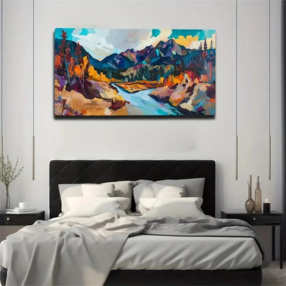 Vibrant Landscape River Scene Wall Art Canvas Office Home Room Framed 120x60cm