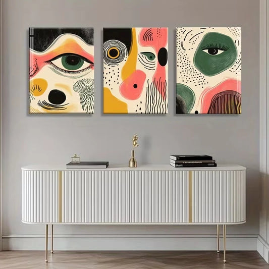3pcs Abstract Designs of Faces Metal Print Ready to Hang Art