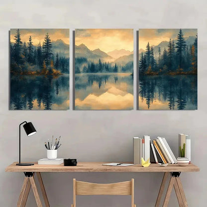 3pcs Misty Forest Reflection Landscape Metal Print Ready to Hang Art - Bella Home Decor