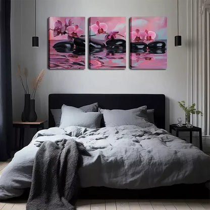 3pcs Water, Pebbles, Orchids Wall Art Canvas Unframed - High Quality Print 100% Australian Made Wall Canvas